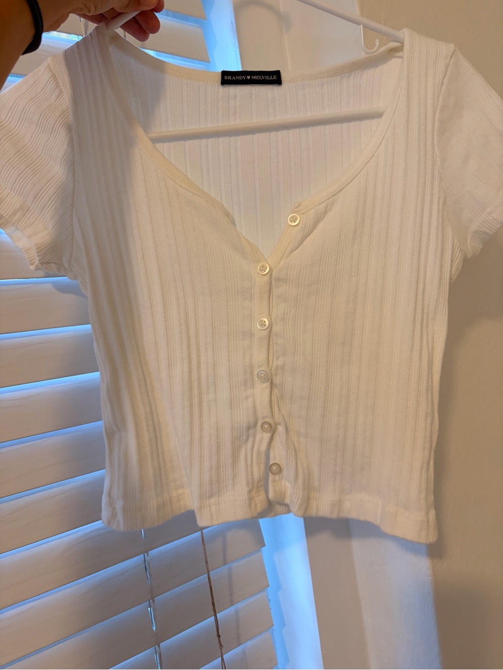 Brandy Melville White Ribbed Button-Front Crop Top